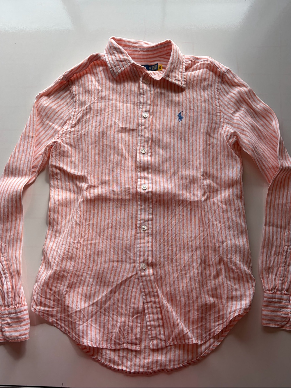 Polo Ralph Lauren orange white stripe relaxed fit buttonup long sleeve women xxs